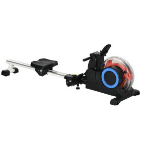 Soozier Foldable Rower Machine, Water Rowing Machine with Wheels, LCD Monitor and Tablet Holder for Cardio Training, White